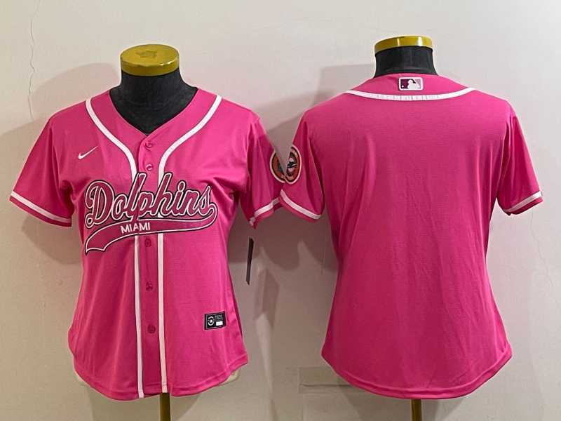 Womens Miami Dolphins Blank Pink With Patch Cool Base Stitched Baseball Jersey